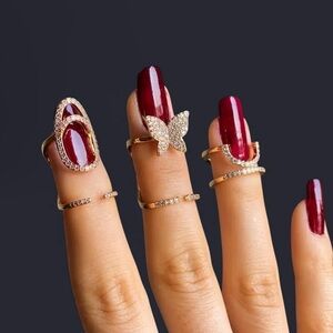 3pc set Gold palpated Dainty Midi Nail Rings with Intricate Design